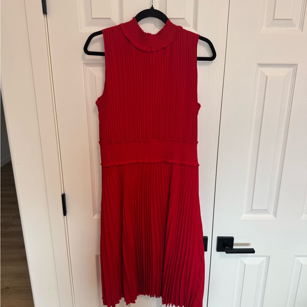 Nanette Lepore Women’s Smocked High Neck Pleated Dress, Red, size 14